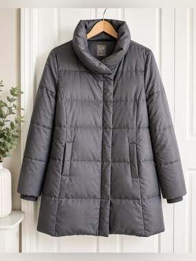 J. Jill Gray Down Puffer Coat Women’s Petite Small Quilted Winter Jacket Snap